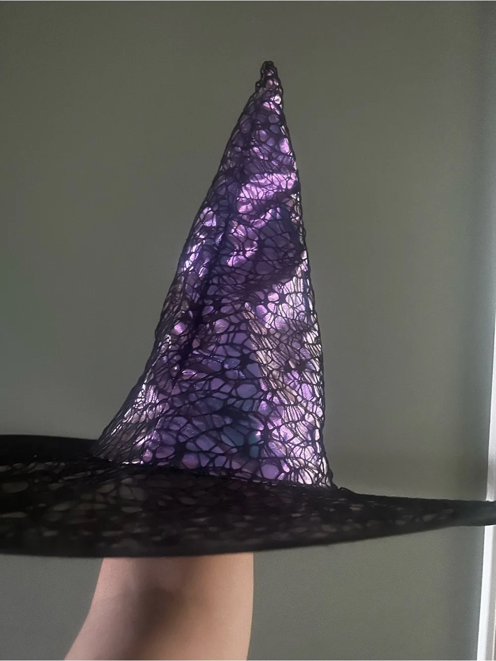 Spirit Halloween Iridescent Purple Blue Witch Hat Black Lace Spiderweb